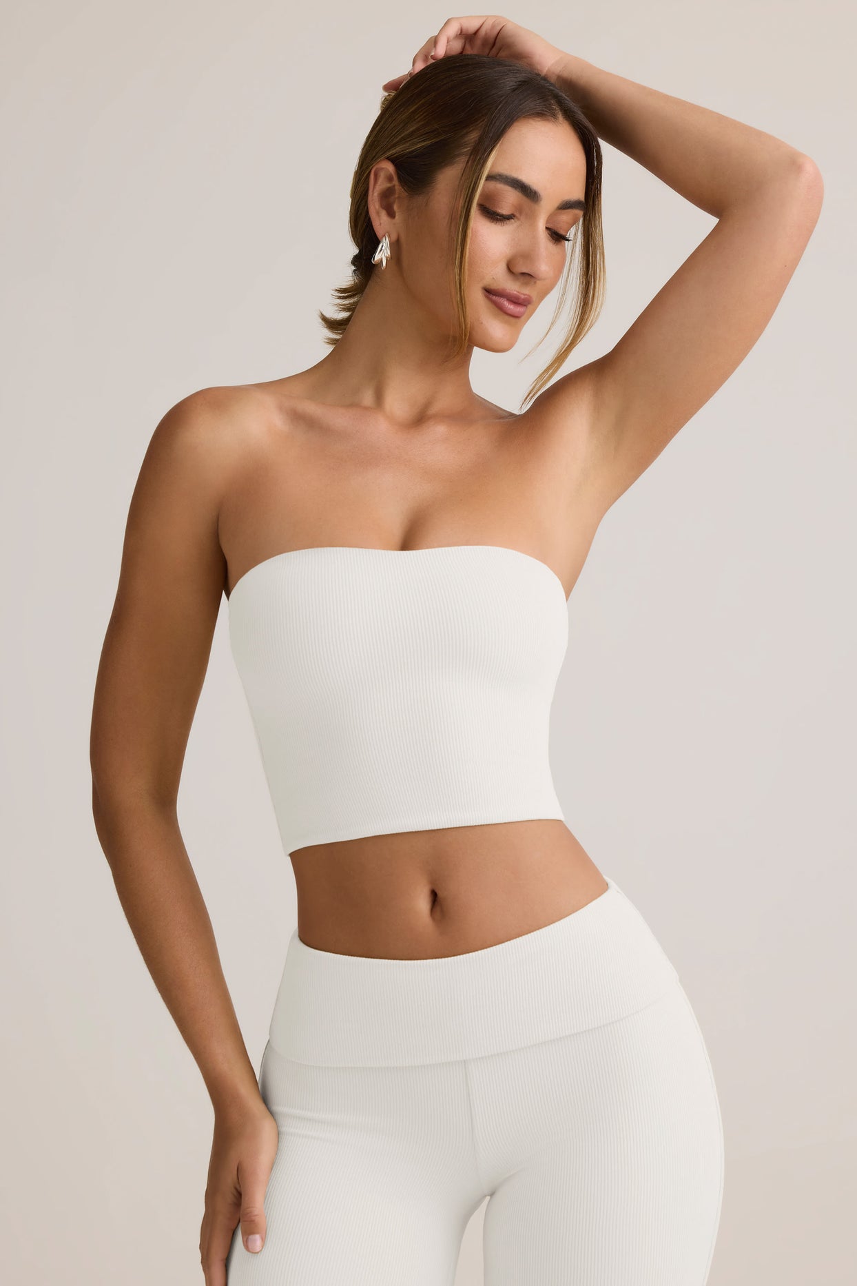 Modal Strapless Crop Top in White - 5