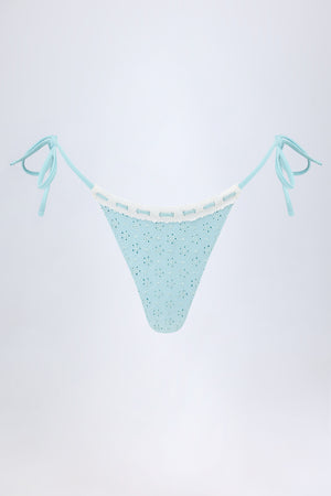 Broderie Anglaise Side-Tie Thong Bikini Bottoms in Powder Blue