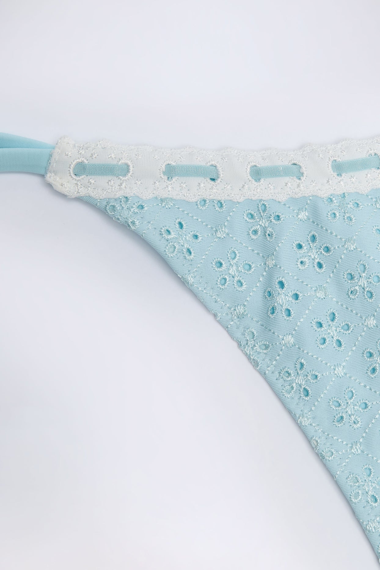 Broderie Anglaise Side-Tie Thong Bikini Bottoms in Powder Blue - 5