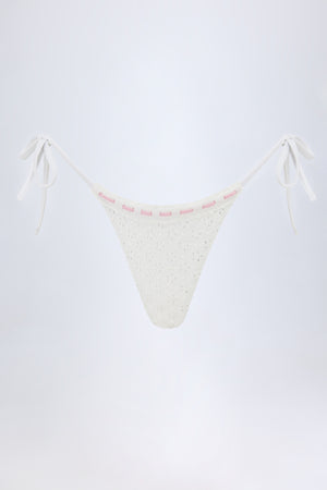 Broderie Anglaise Side-Tie Thong Bikini Bottoms in White