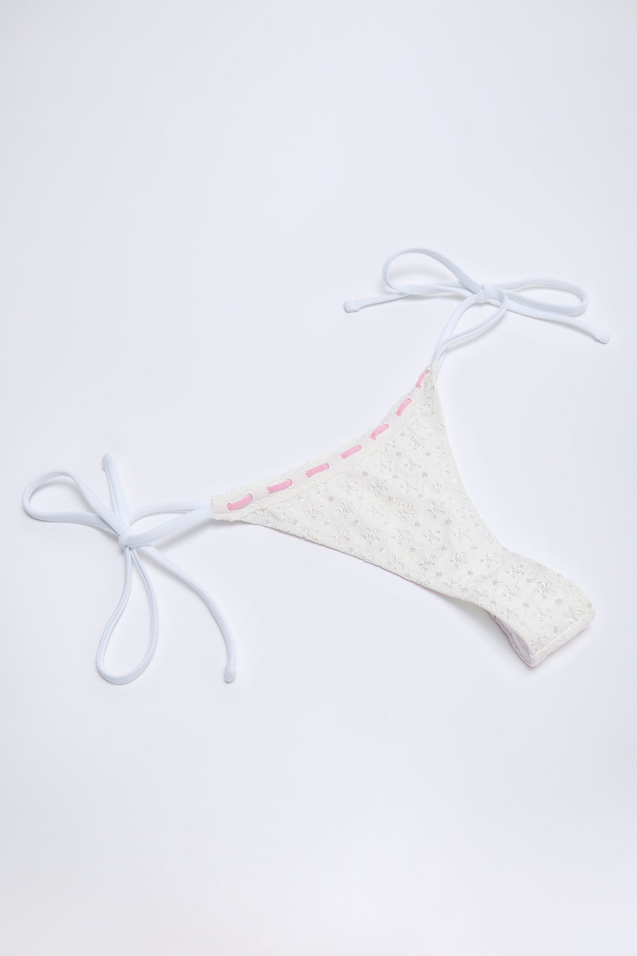 Broderie Anglaise Side-Tie Thong Bikini Bottoms in White - 4