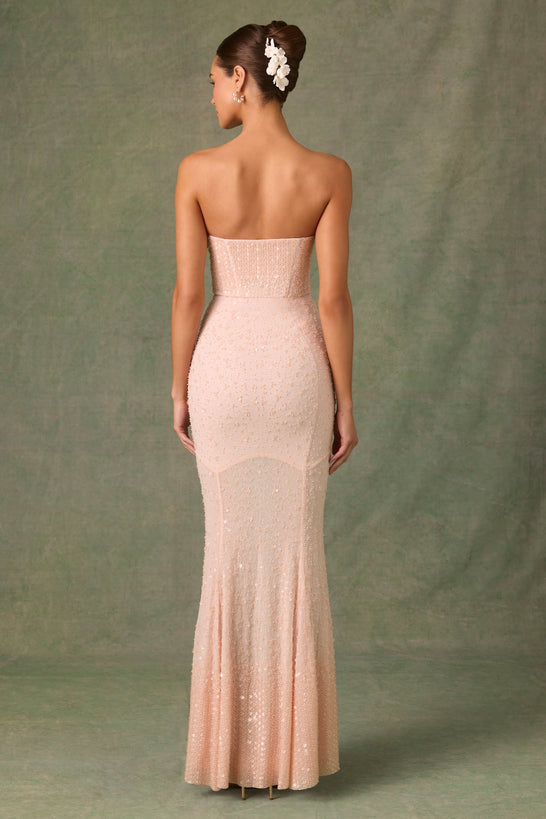 Embellished Sweetheart-Neck Fishtail Gown in Dusty Rose