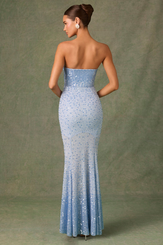 Embellished Sweetheart-Neck Fishtail Gown in Sky Blue