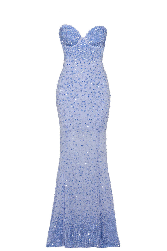 Embellished Sweetheart-Neck Fishtail Gown in Sky Blue