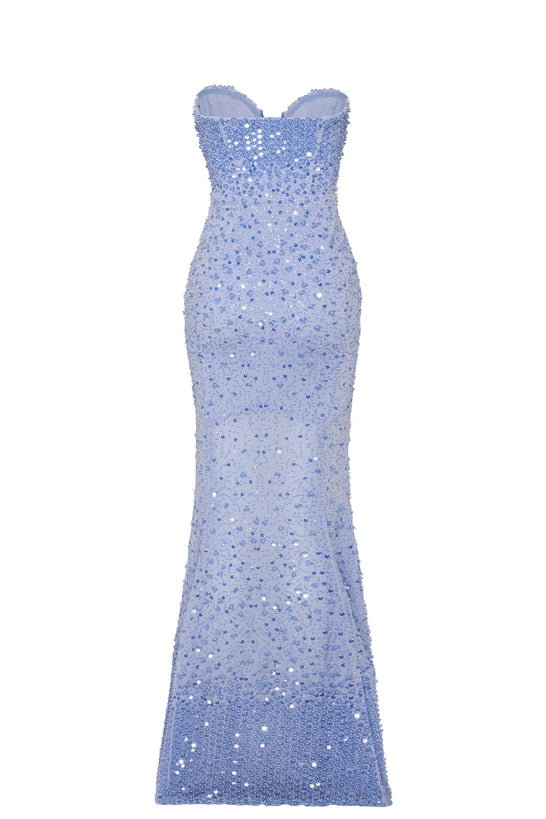 Embellished Sweetheart-Neck Fishtail Gown in Sky Blue