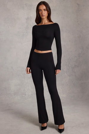 Modal Ruched Flared Trousers in Black