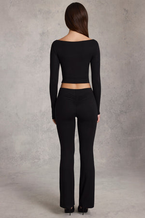 Modal Ruched Flared Trousers in Black