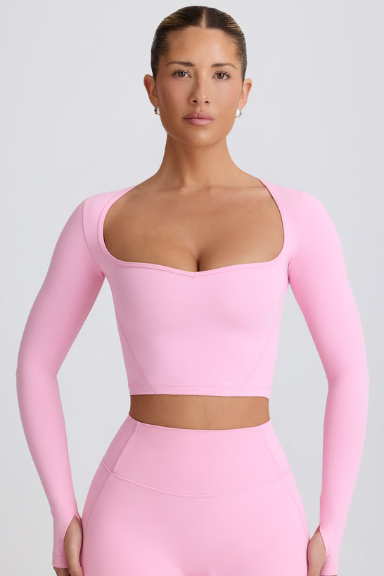 Soft Active Sweetheart-Neck Crop Top in Baby Pink