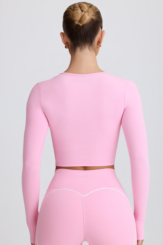 Soft Active Sweetheart-Neck Crop Top in Baby Pink