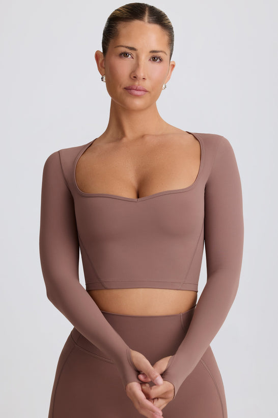 Soft Active Sweetheart-Neck Crop Top in Mocha