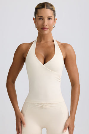 Wrap Halterneck Tank Top in Ivory Marl