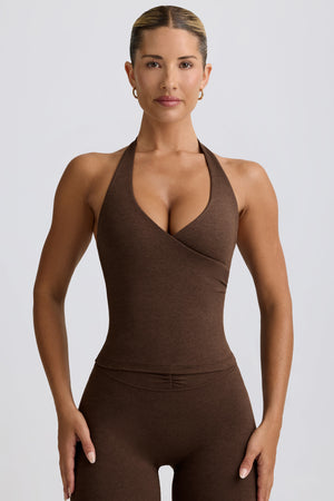 Wrap Halterneck Tank Top in Pecan Marl