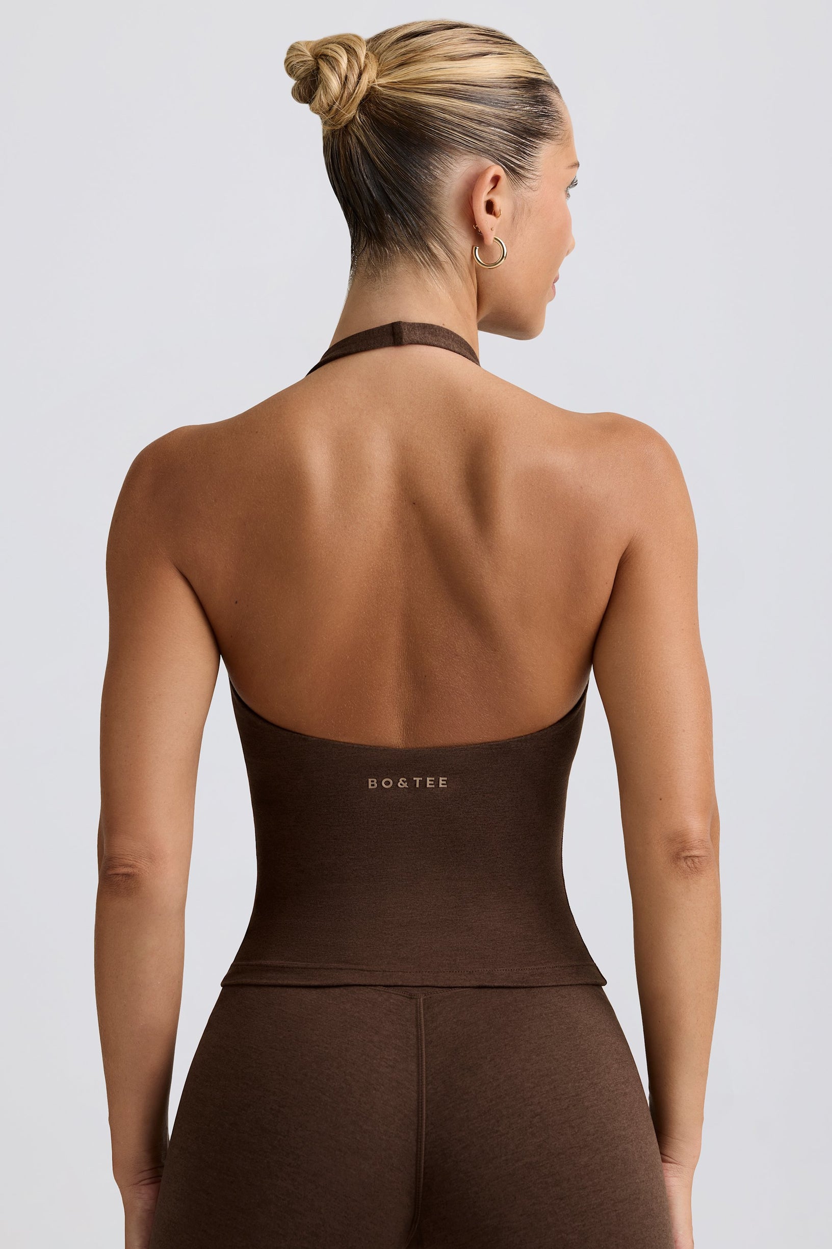 Halterneck Open-Back Tank Top in Pecan Marl - 2
