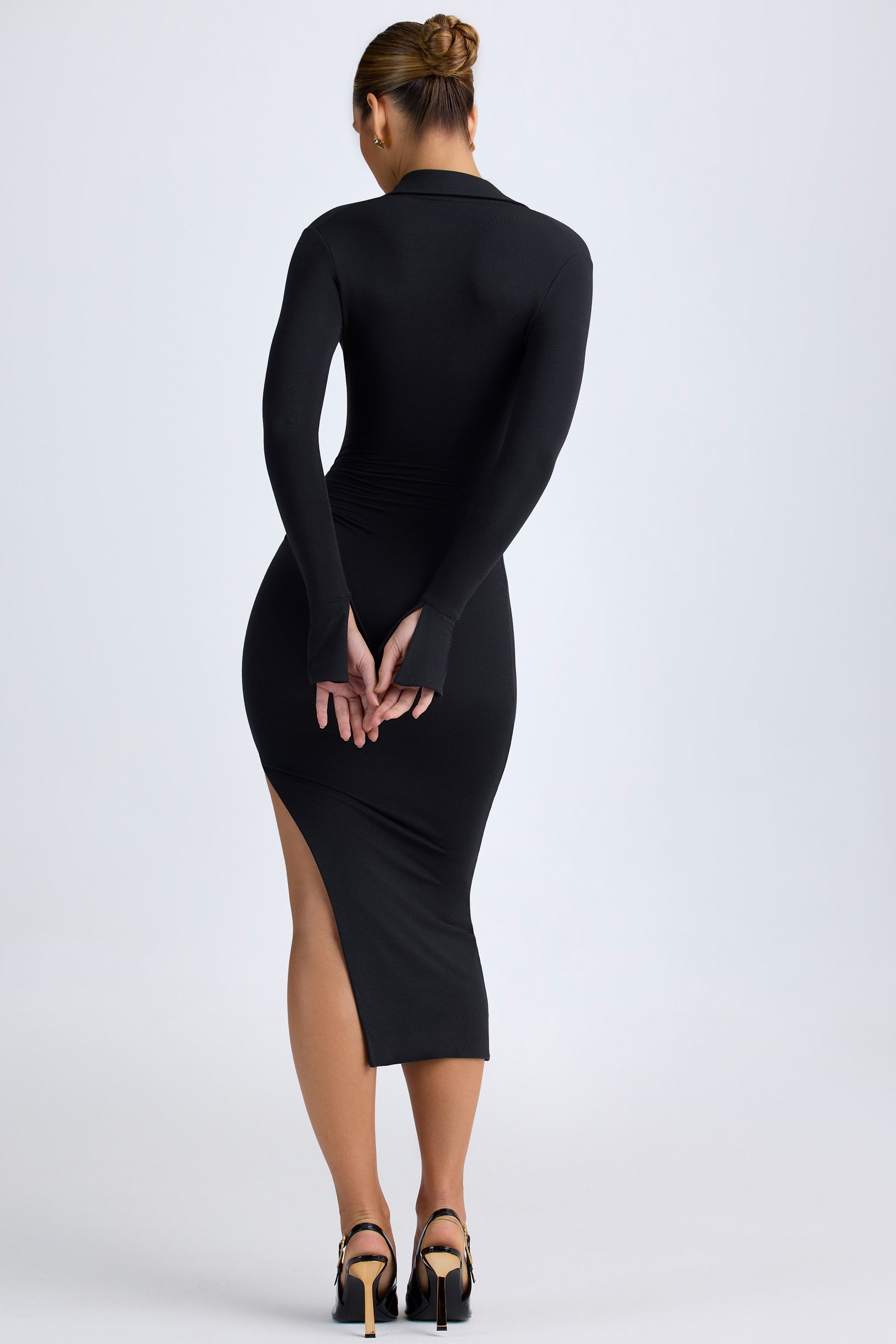 Modal Plunge V-Neck Midaxi Dress in Black - 2
