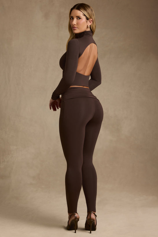 Modal Ruched Mid-Rise Leggings in Chocolate Brown