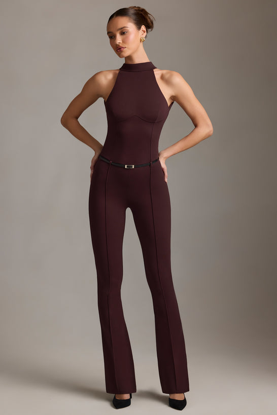 Backless Turtleneck Jumpsuit in Chocolate Brown