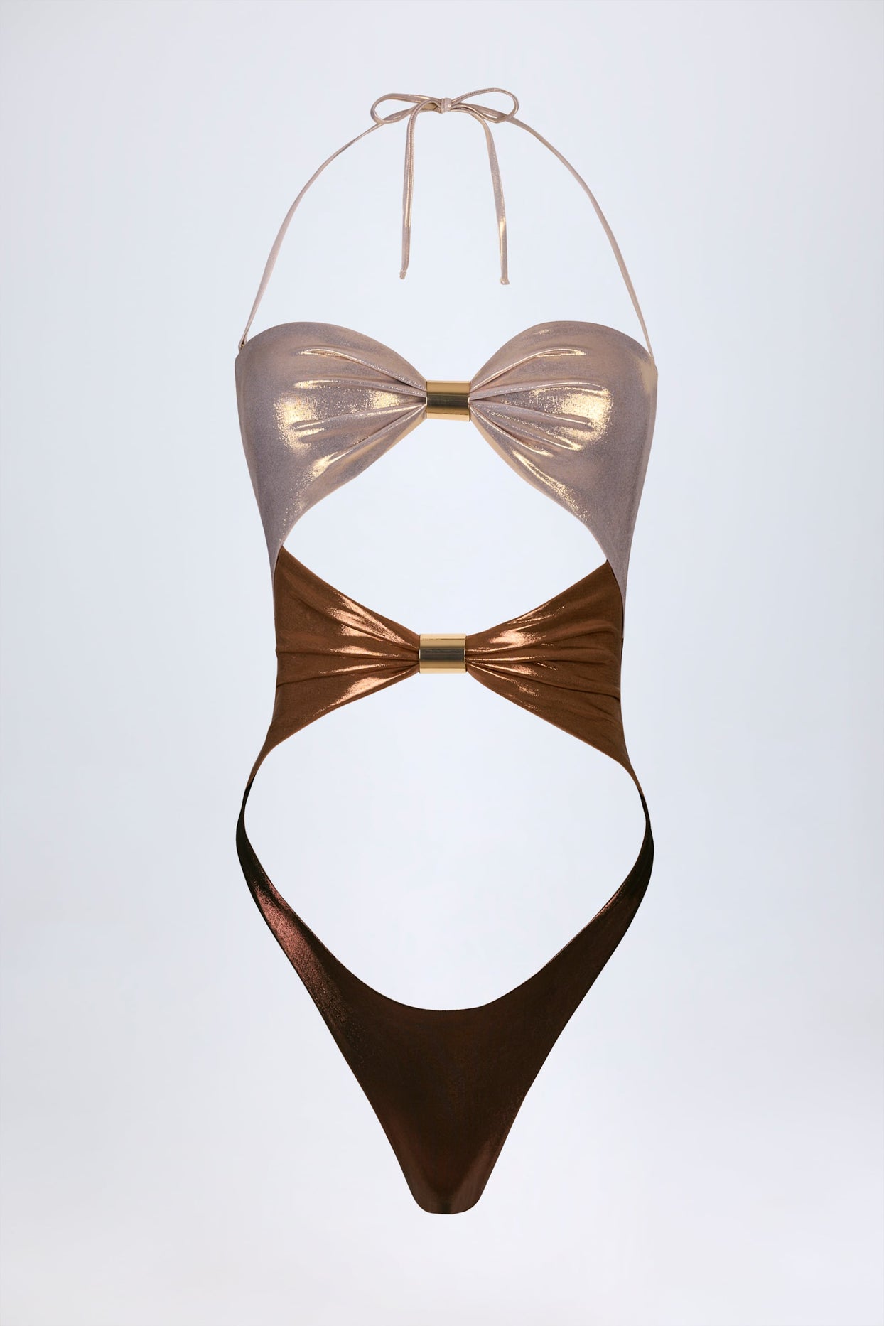 Panelled Cut-out Swimsuit in Bronze Gold - 4