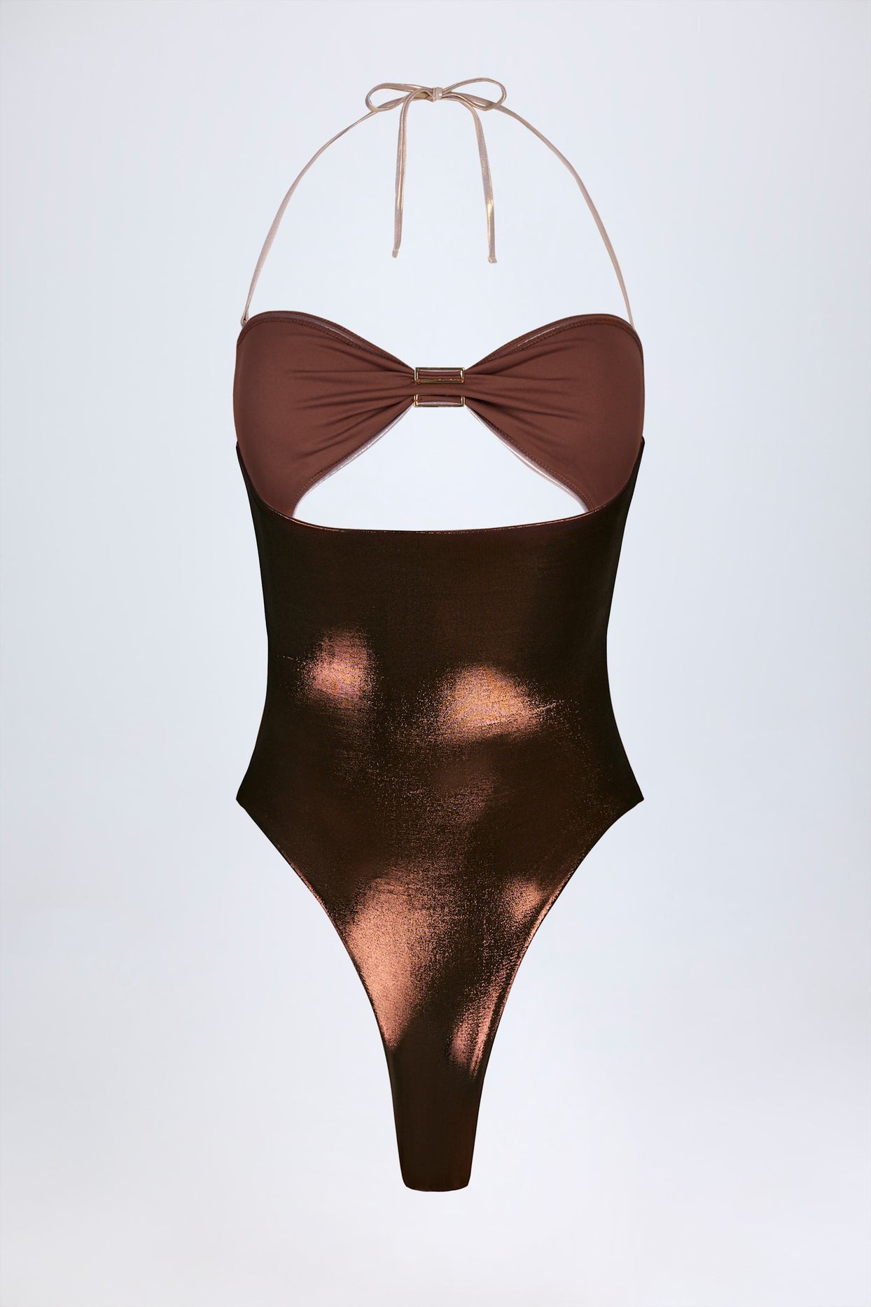 Panelled Cut-out Swimsuit in Bronze Gold - 5