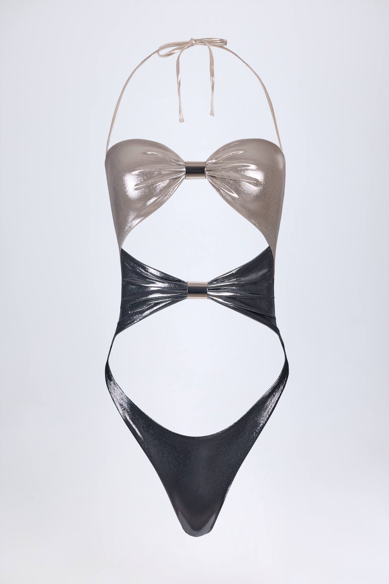 Panelled Cut-out Swimsuit in Silver Chrome - 4