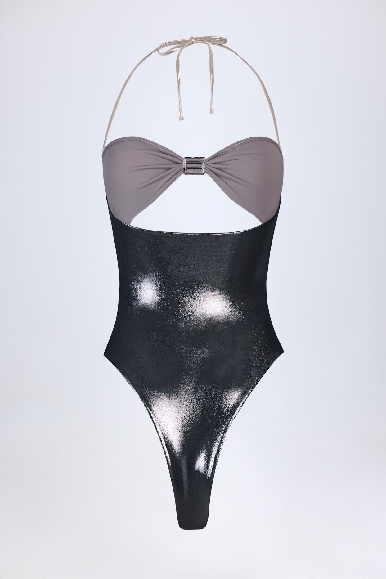 Panelled Cut-out Swimsuit in Silver Chrome - 5