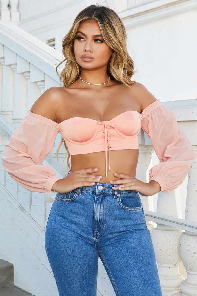 Dazed By You Off The Shoulder Underwired Crop Top in Peach