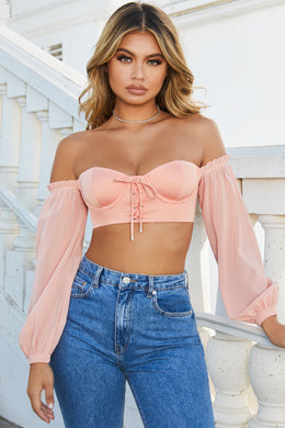 Dazed By You Off The Shoulder Underwired Crop Top in Peach