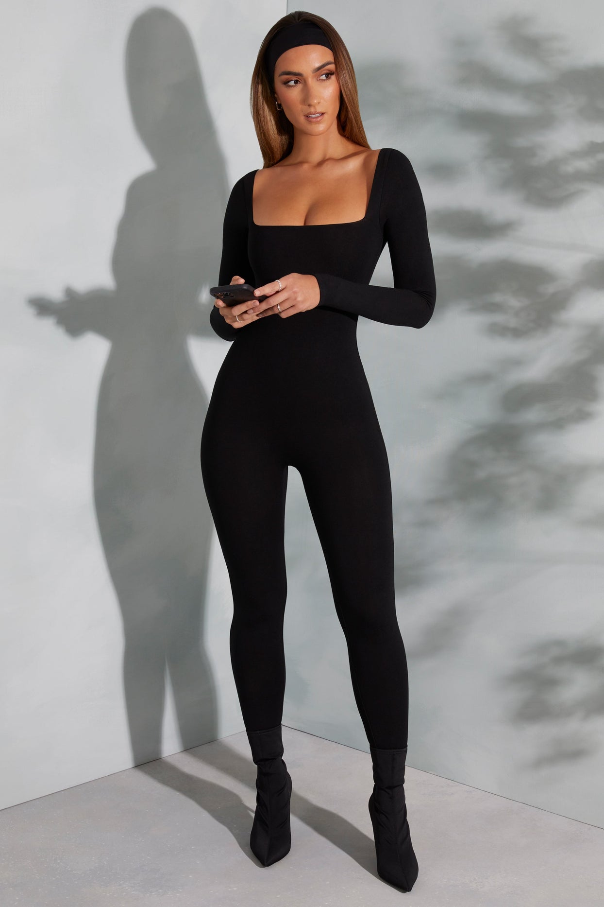 Shape Of You tall Square Neck Long Sleeve Jumpsuit in Black