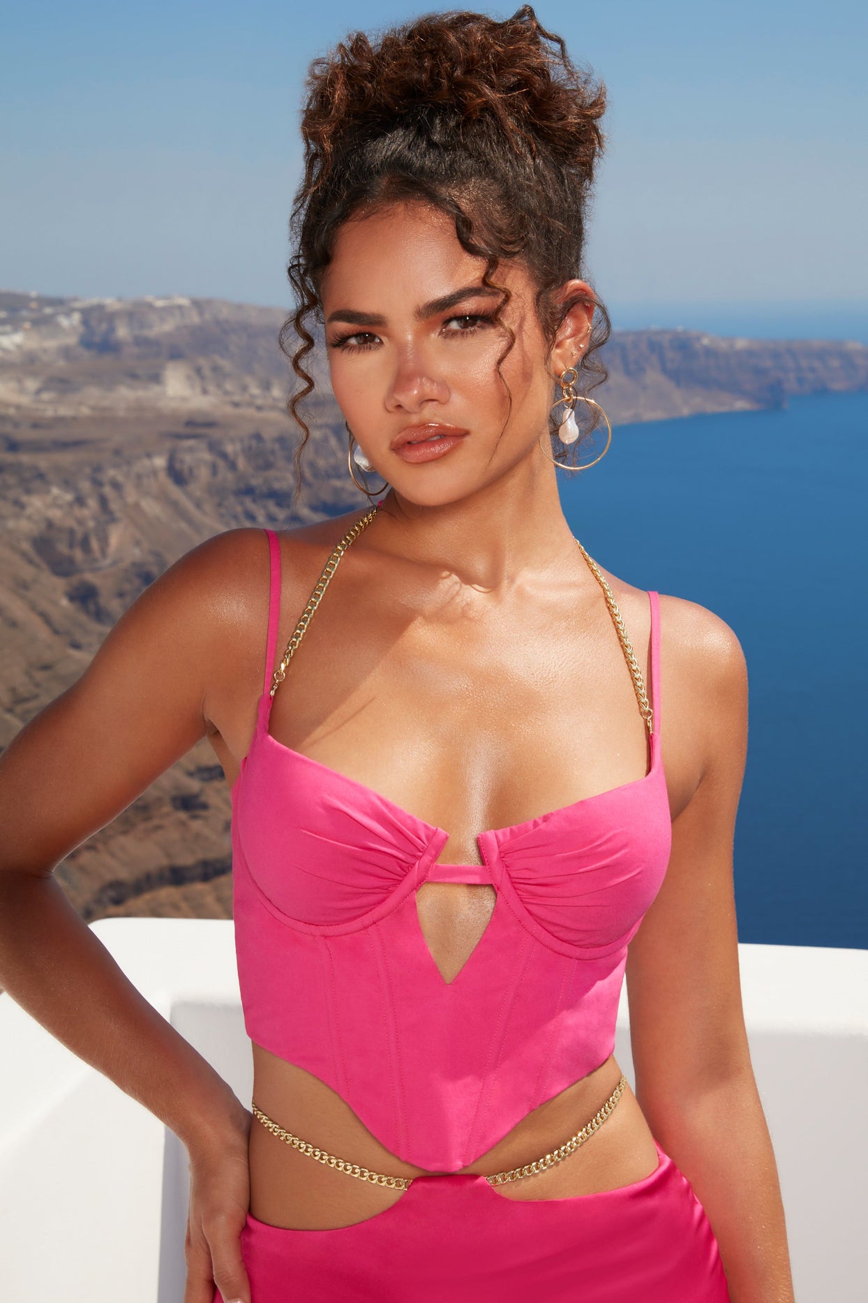 Cut Out Corset Crop Top in Pink