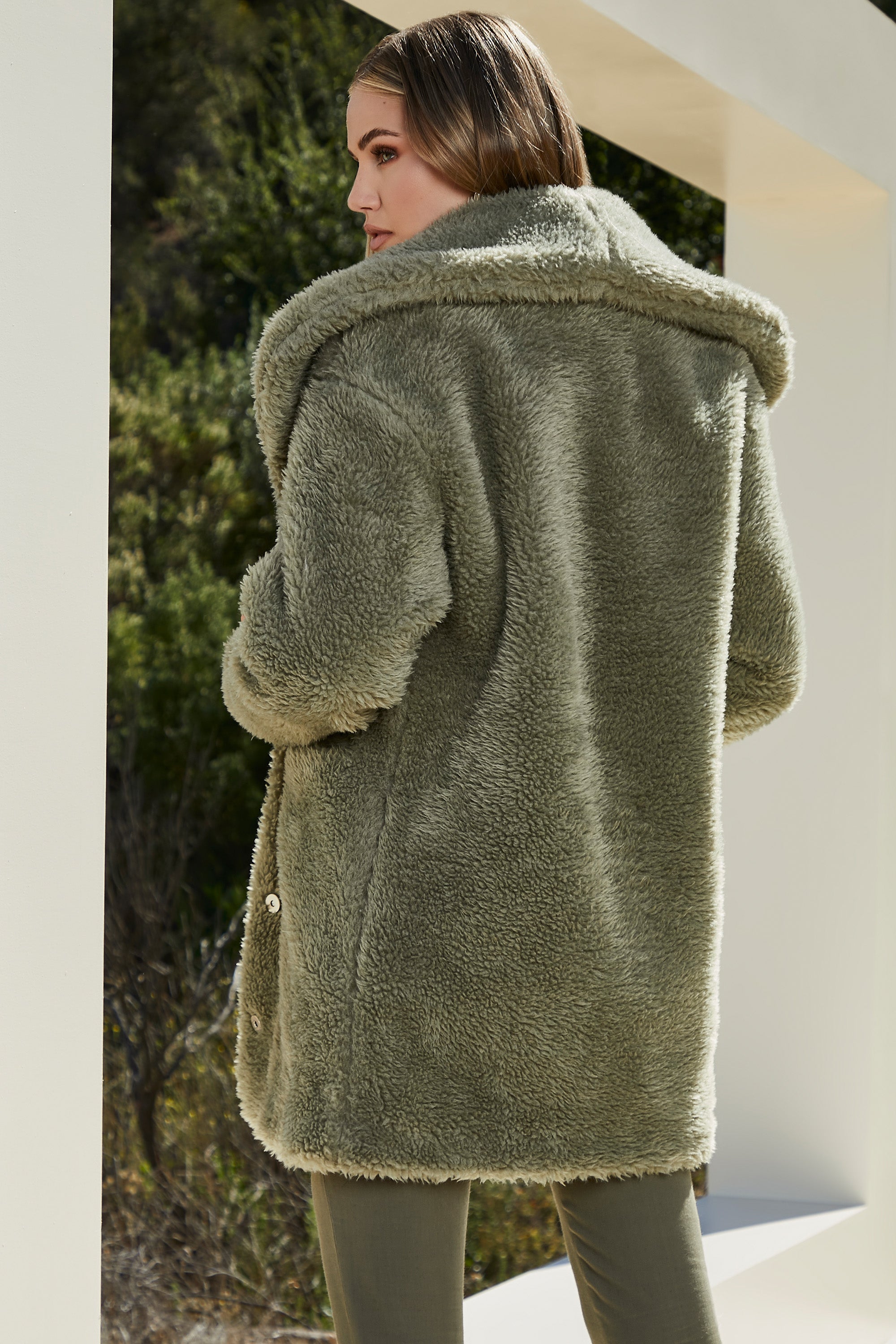 Sage long faux 2025 fur teddy coat