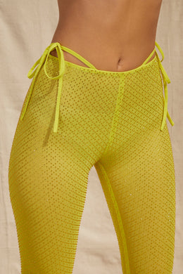 Embellished Mesh Trousers in Lime