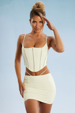 Embellished Cut Out Mini Skirt in Ivory