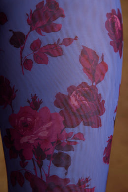 Split Flare Ruffle Trousers in Periwinkle Print