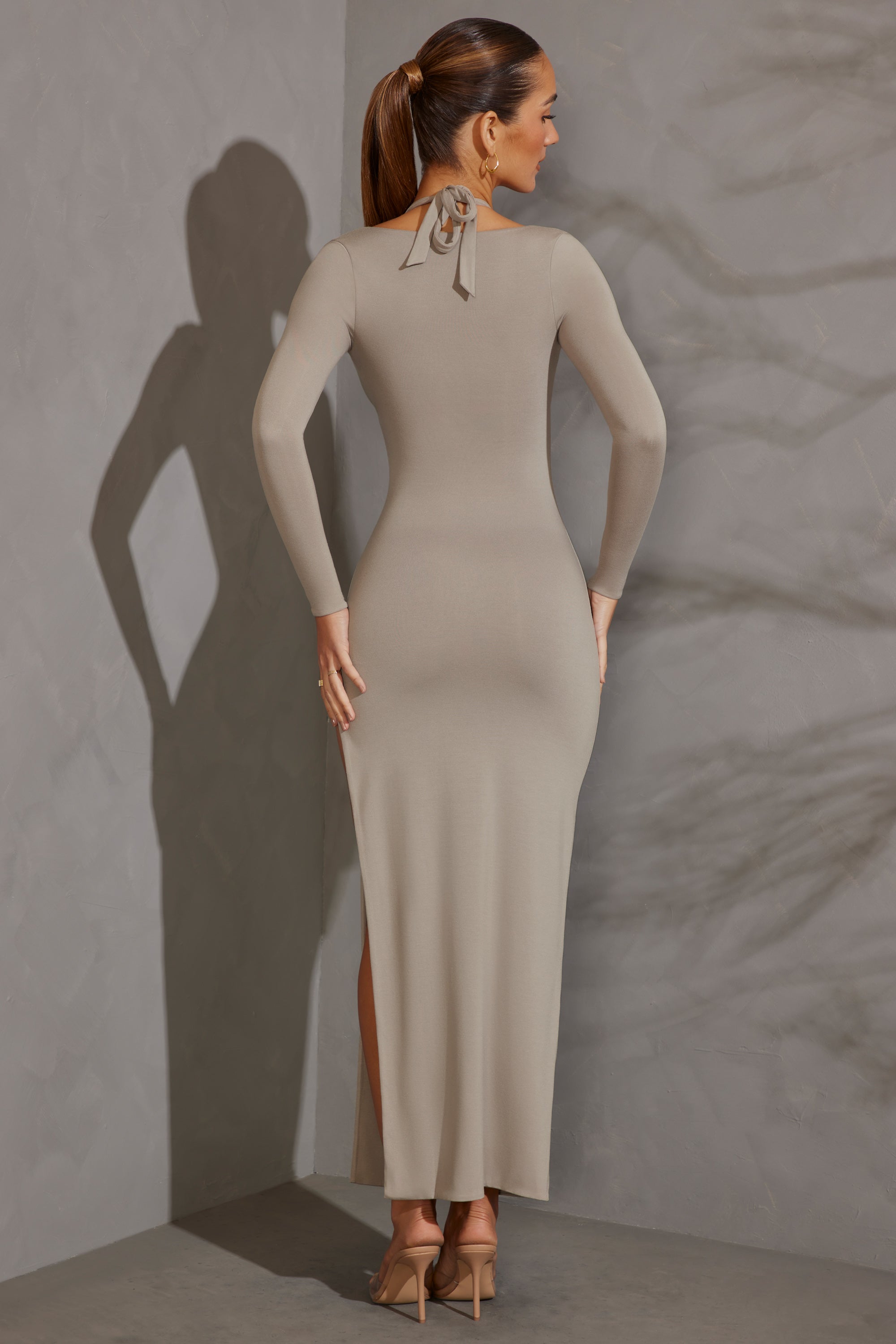 Grey long 2024 sleeve gown