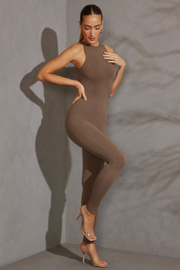 Racer Neck Jumpsuit in Taupe