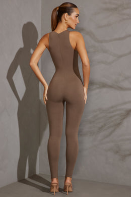 Racer Neck Jumpsuit in Taupe