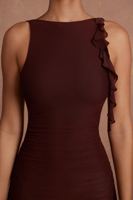 Backless Ruffle Detailing Mini Dress in Brown
