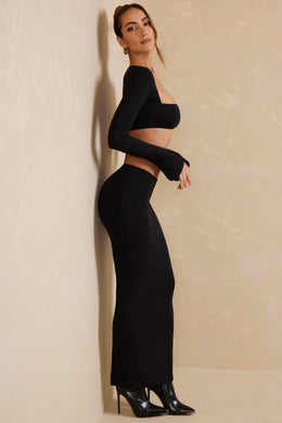 Low Rise Bodycon Maxi Skirt in Black
