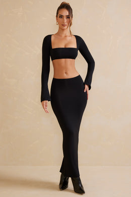 Low Rise Bodycon Maxi Skirt in Black