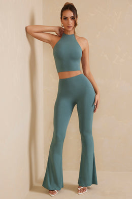 Tall High Waist Flare Trousers in Teal