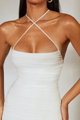 Low Back Ruched Midi Dress in Ivory