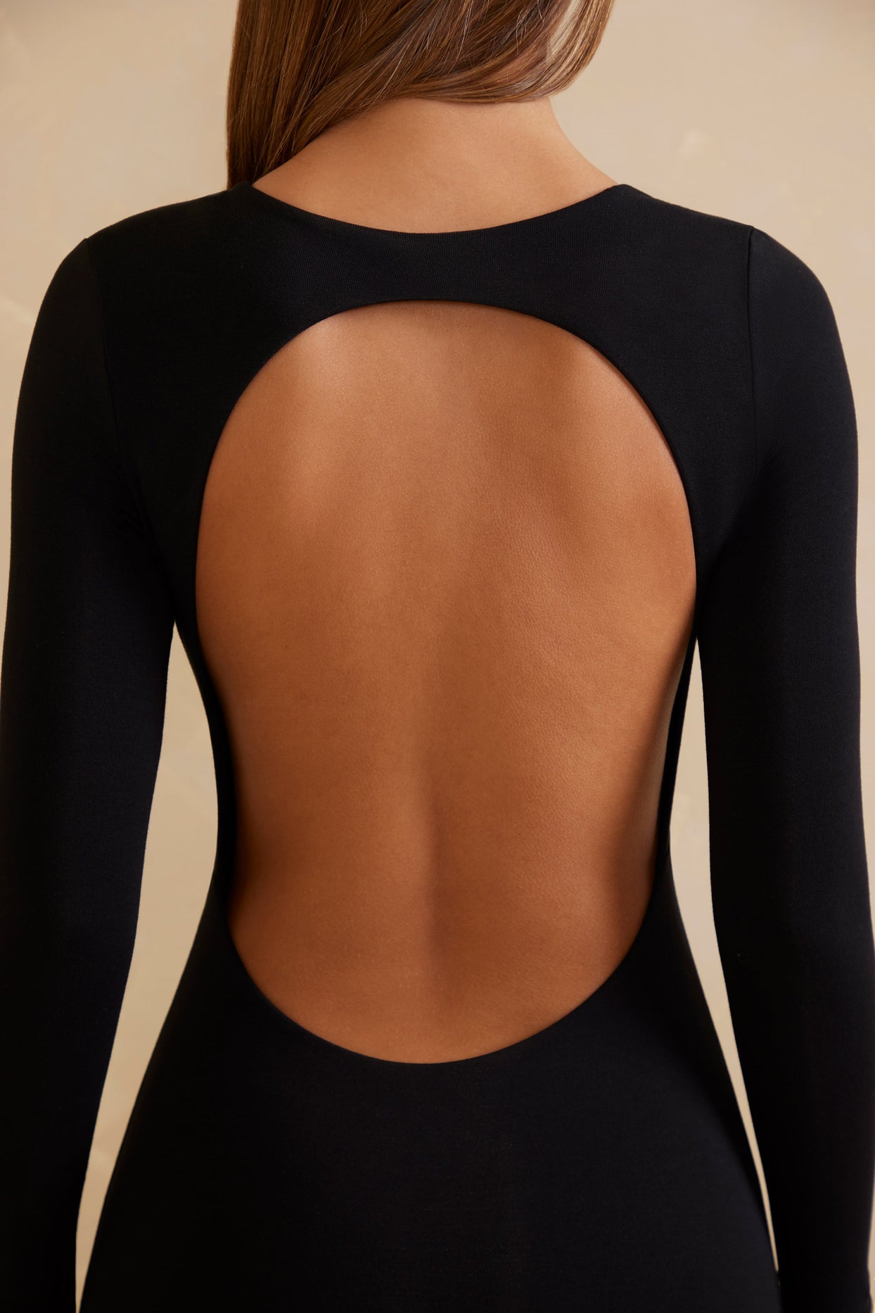 Long Sleeve Open Back Mini Dress in Black