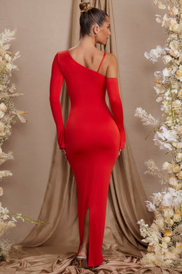 Long Sleeve Off The Shoulder Maxi Dress in Red