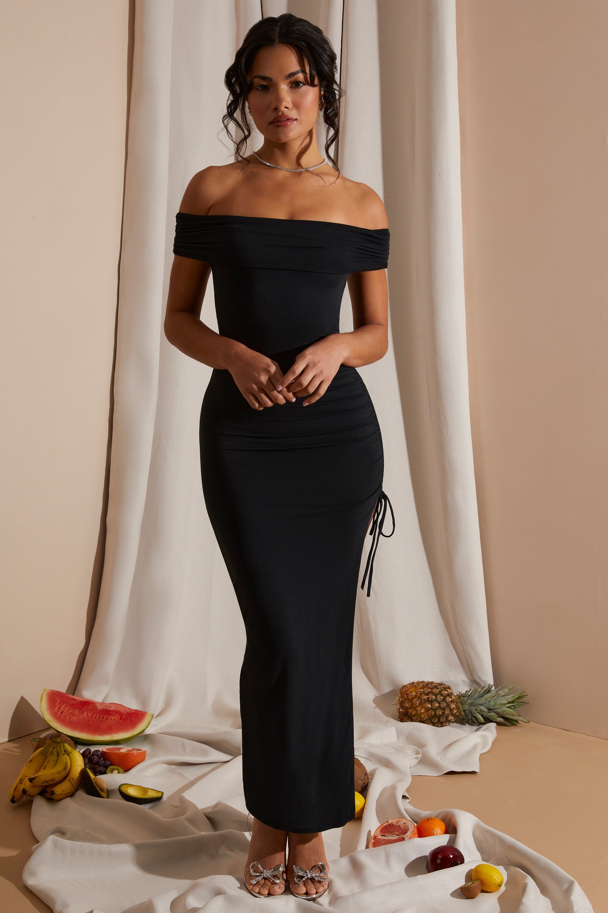 Black off the store shoulder dress maxi