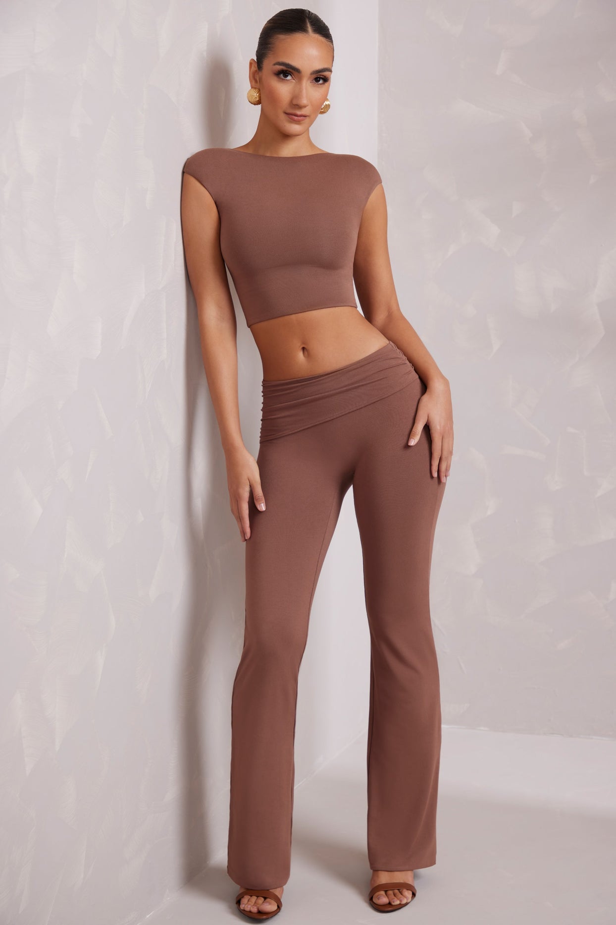 Tall Mid Rise Straight Leg Trousers in Brown