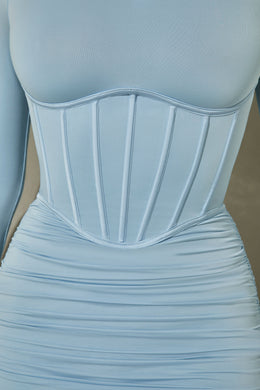 Long Sleeve Corset Mini Dress in Light Blue
