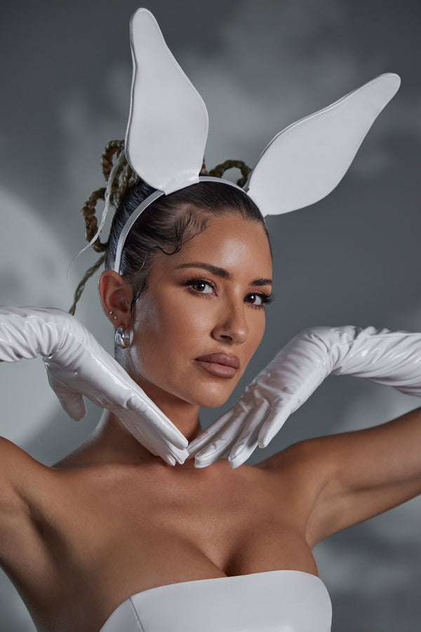 Hand Stitched Vinyl Bunny Ears in White - 1
