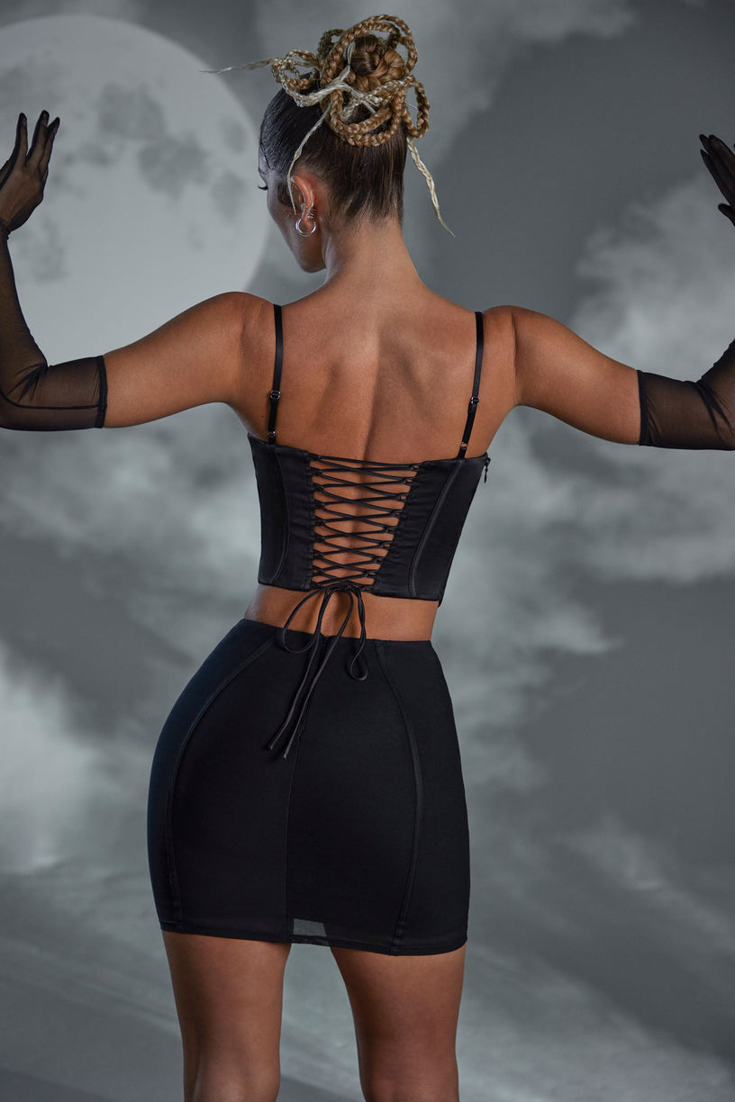 Lace Up Mini Skirt in Black - 2