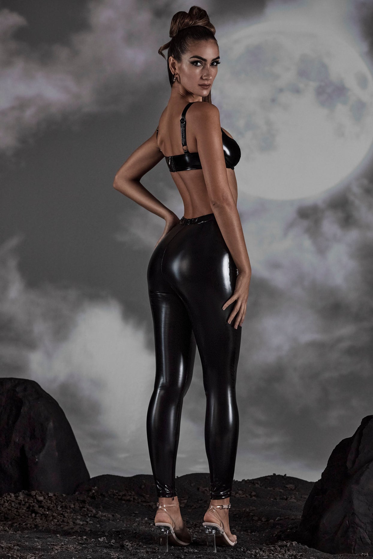 High Waist Vinyl Leggings in Black