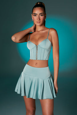 Lace Up Front Corset Crop Top in Steel Blue