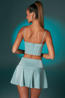 Lace Up Front Corset Crop Top in Steel Blue